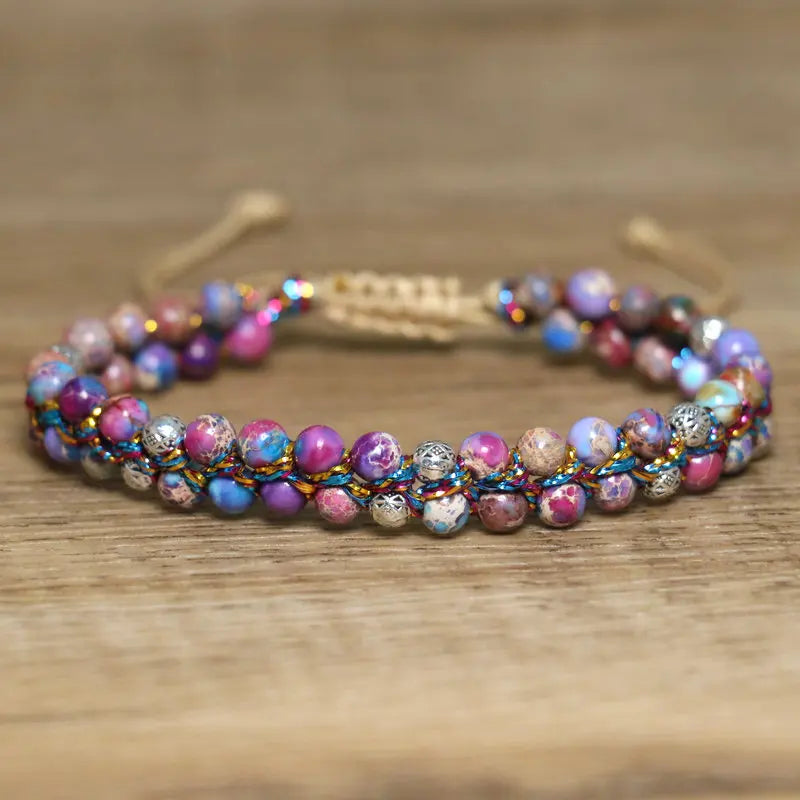 luckacco 4mm imperial jasper bracelet for women jewelry natural purple sea sediment jasper yoga healing stone bracelet