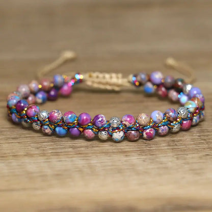 Luckacco 4mm Imperial Jasper Bracelet for Women Jewelry Natural Purple Sea Sediment Jasper Yoga Healing Stone Bracelet