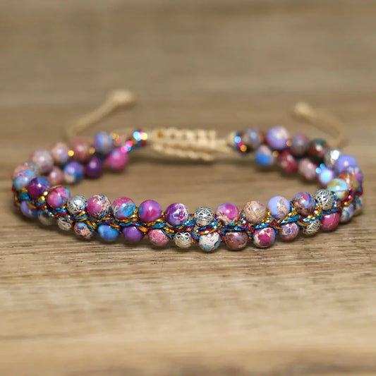 Luckacco 4mm Imperial Jasper Bracelet for Women Jewelry Natural Purple Sea Sediment Jasper Yoga Healing Stone Bracelet