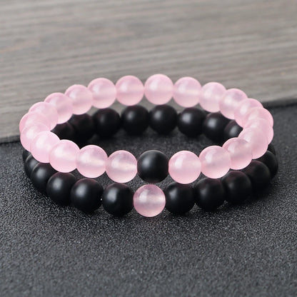 Luckacco Natural Stone Matching Couple Bracelet Distance Pink Black Beads For Men Women Strand Bracelets Bangles Yoga Lover Jewelry Gifts