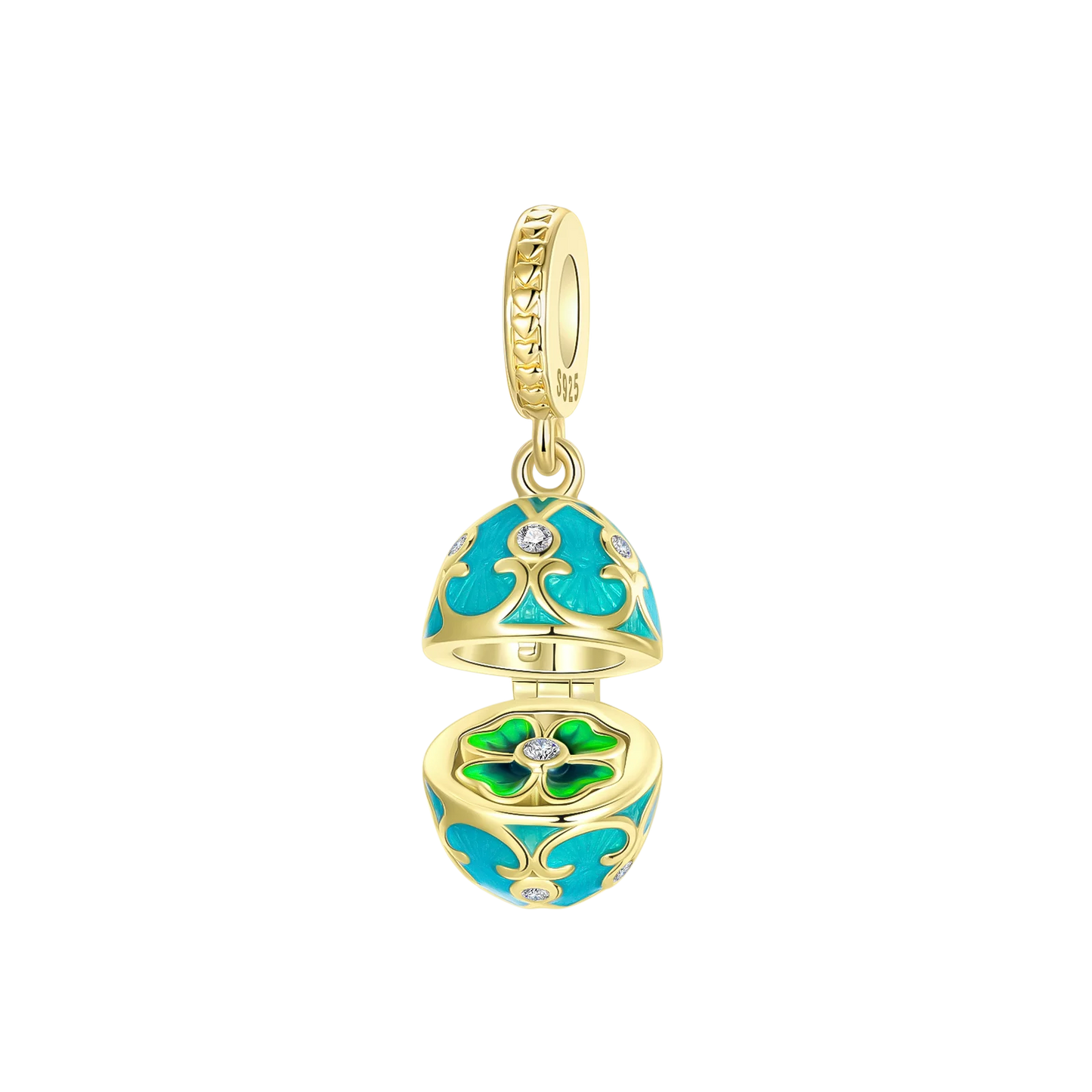 luckacco 925 sterling silver golden charms easter can be opened eggs bead rabbit pendants fit original bracelet diy jewelry gift