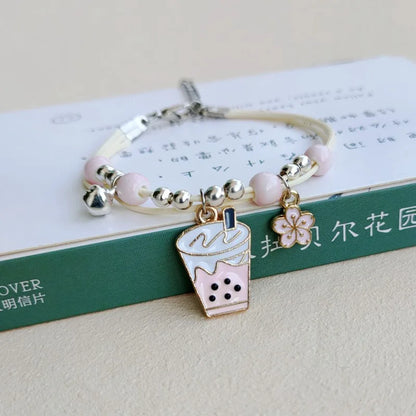 Luckacco Korean Rabbit Flower Rope Bracelet for Women Girls Fashion Woven String Bell Heart Airplane Beads Friendship Party Jewelry Gifts