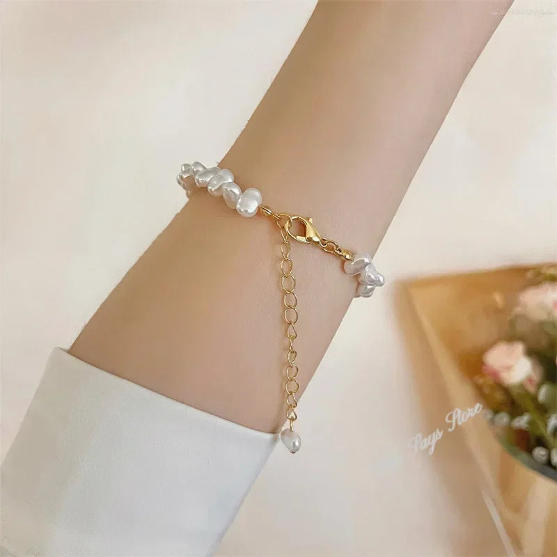 luckacco ins pearl bracelet for women irregular shaped pearl  small and unique design high grade and elegant style bracelets pulseras 팔찌