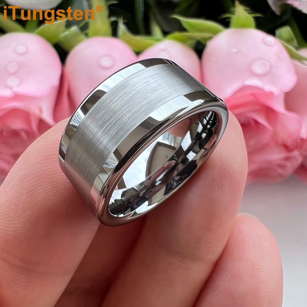 luckacco itungsten 10mm 12mm big finger ring mens tungsten flat engagement wedding band with center brushed polished finish comfort fit