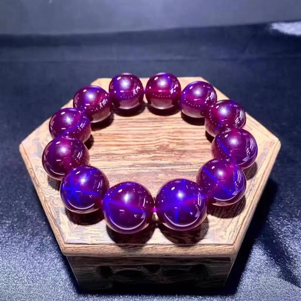 luckacco 6mm-14mm violet rose six-petal star bracelet - star ruby and sapphire - fashionable purple