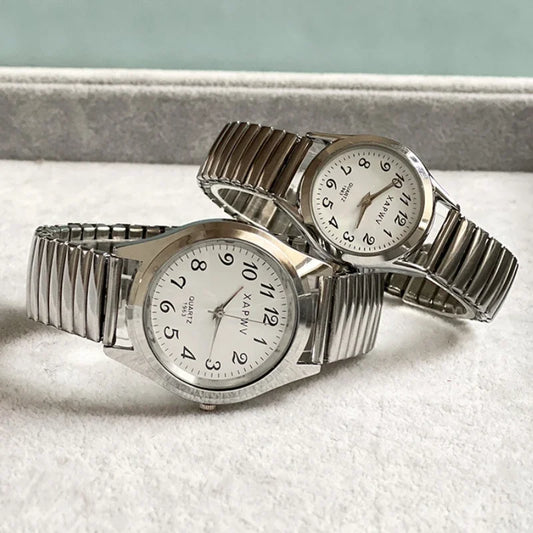 Luckacco Classic Vintage Business Couple Women Men Elastic Gold Sliver Quartz Watch Tide Lovers Couple Bracelet Watches Party Office Gift