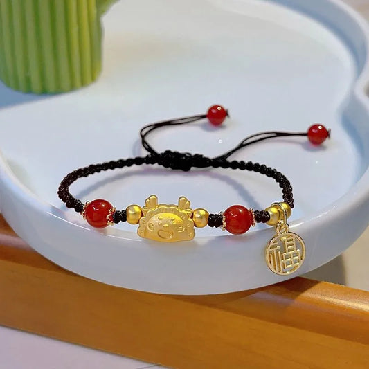 Luckacco 2024 Chinese Style Zodiac Dragon Bracelet For Women Men Brings Wealth Health and Good Luck Red Beaded Couple Bracelet Jewelry Gi