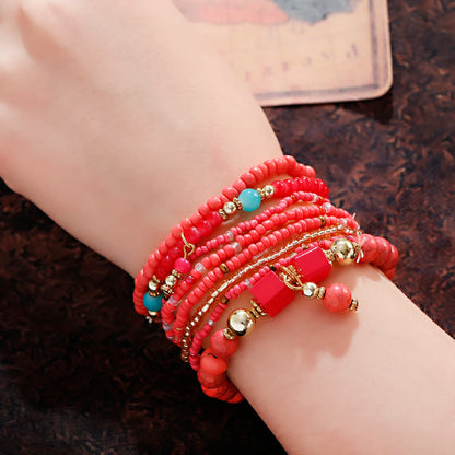Luckacco Bohemian Red Charm Beads Multilayer Bracelets & Bangles for Women Handmade Turquoises Beads Bracelet Femme Boho Jewelry