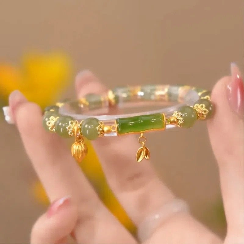 VENTFILLE Gold Color For Women's Hetian Jade Bracelet Leaves Double Layer Jewelry Girls Gifts Dropshipping - luckacco