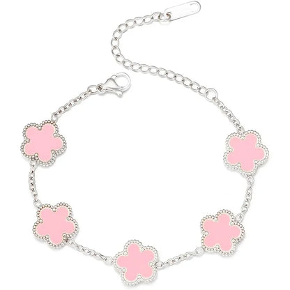 Luckacco 14K Gold Plated Five-leaf Clover Link Bracelets White Black Blue Gold Red Green Lucky Bracelets Jewelry Gifts Trendy for Women