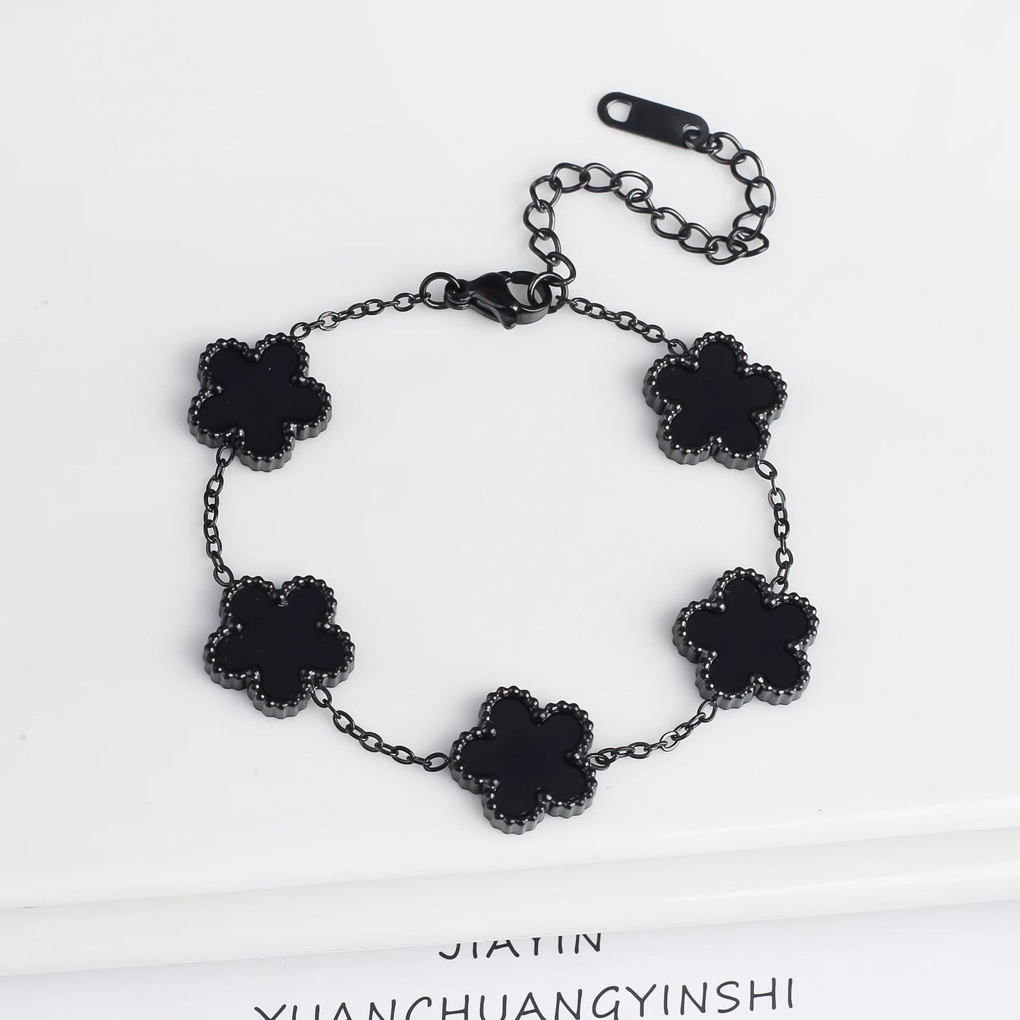 luckacco classic luxury stainless steel bracelet ladies adjustable five flower bracelets for women new fashion party jewelry gifts clover