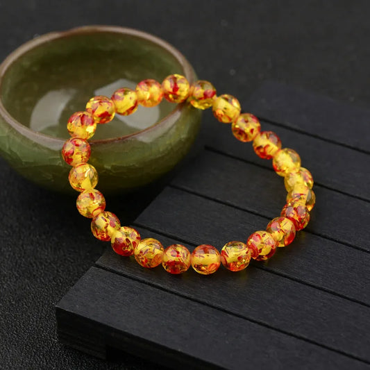 Luckacco 8mm Yellow Amber Beads Bracelet Natural Stone Bracelet for Men Women Citrines Jades Strand Beads Bangles Meditation Jewelry Gift