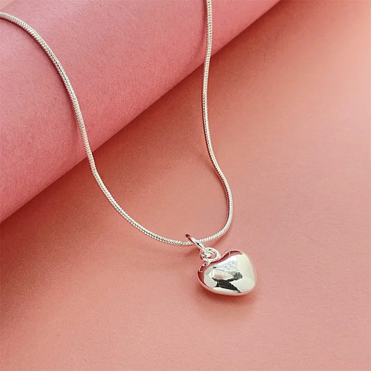 Luckacco 925 Sterling Silver Heart Pendant Necklace, Ladies Simple Luxury Banquet Wedding Festival Birthday Jewelry Gift