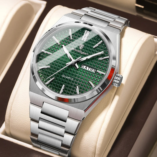 Luckacco POEDAGAR Luxury Men Watch Date Week Waterproof Luminous Stainless Steel Watch For Man Casual Quartz Men's Watches Male Sport+Box