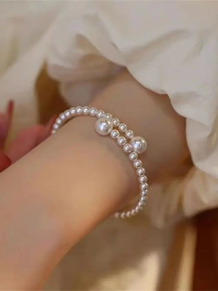 luckacco french vintage pearl bracelet simple acrylic ball adjustable cuff bracelet for women fashion jewelry