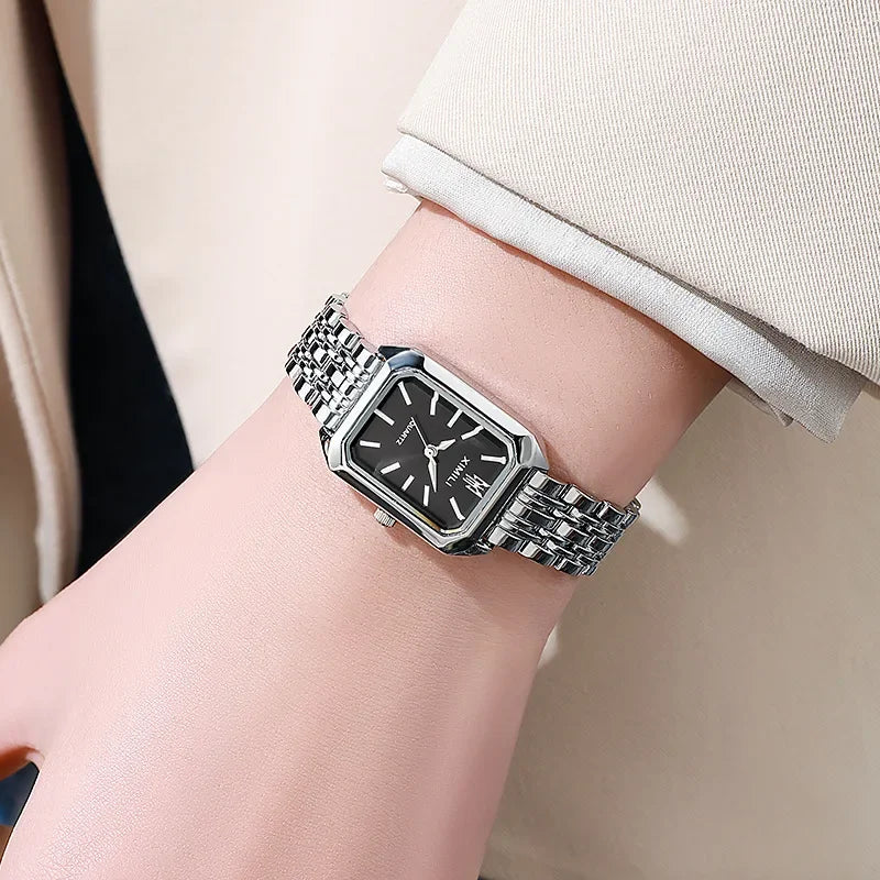 luckacco 2025 hot brand stainless steel strap watch women luxury gift quartz wristwatch student fashion simple square quartz watches