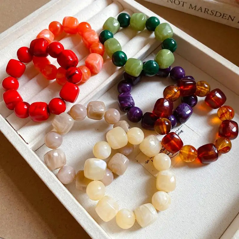 luckacco women's bracelet with square and round acrylic beads; simple european and american inspired design, korean fashion accessory