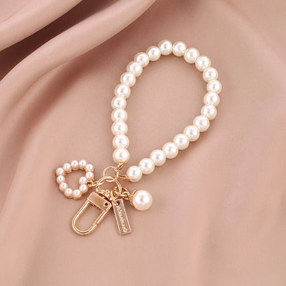 Luckacco picks Cute Pearl Keychain for Women Girls Shiny Pearl Bead Shell Phone Bag Backpack Charm Accessory Car Key Key Chain Pendant