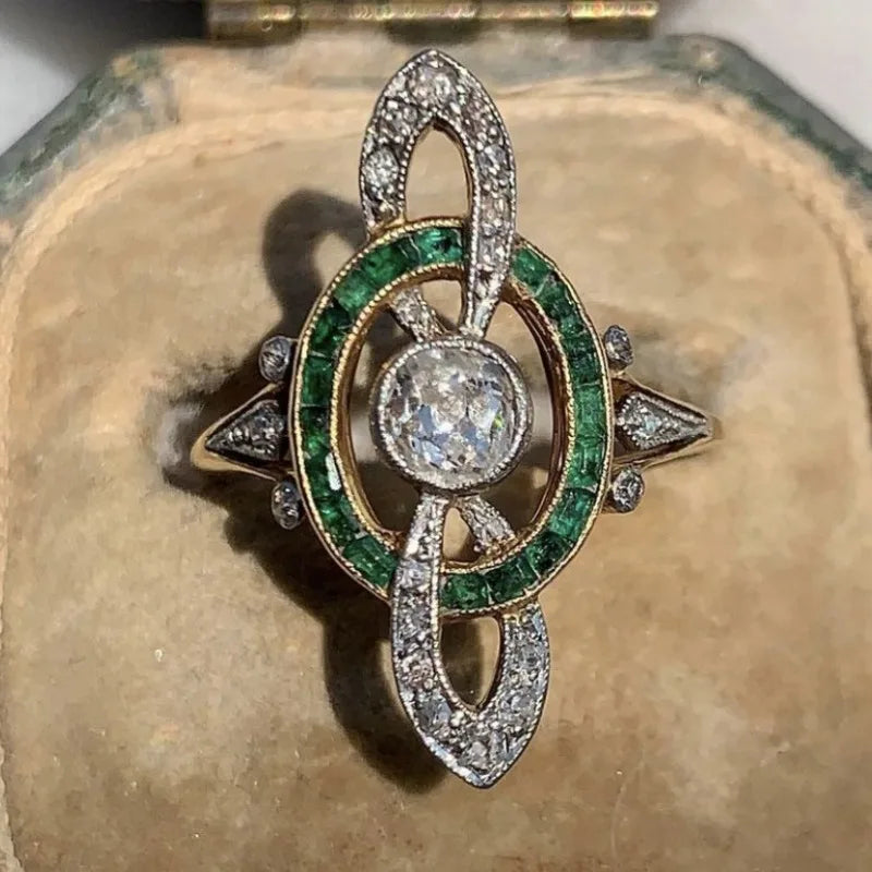 luckacco exquisite round full cross geometry silver color rings for women fashion metal inlaid white grenn stones ring jewelry