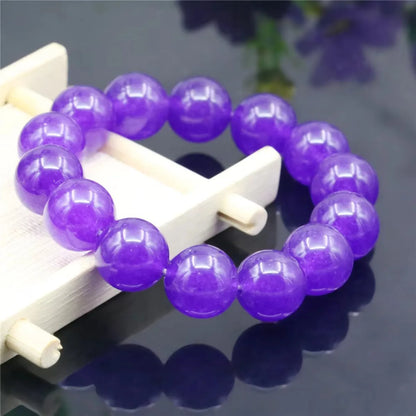 Luckacco 14mm Natural Round Purple Crystal Amethyst Bracelet Jade Chalcedony Jasper Stone Women Girl DIY Hand Made Elastic Jewelry Making