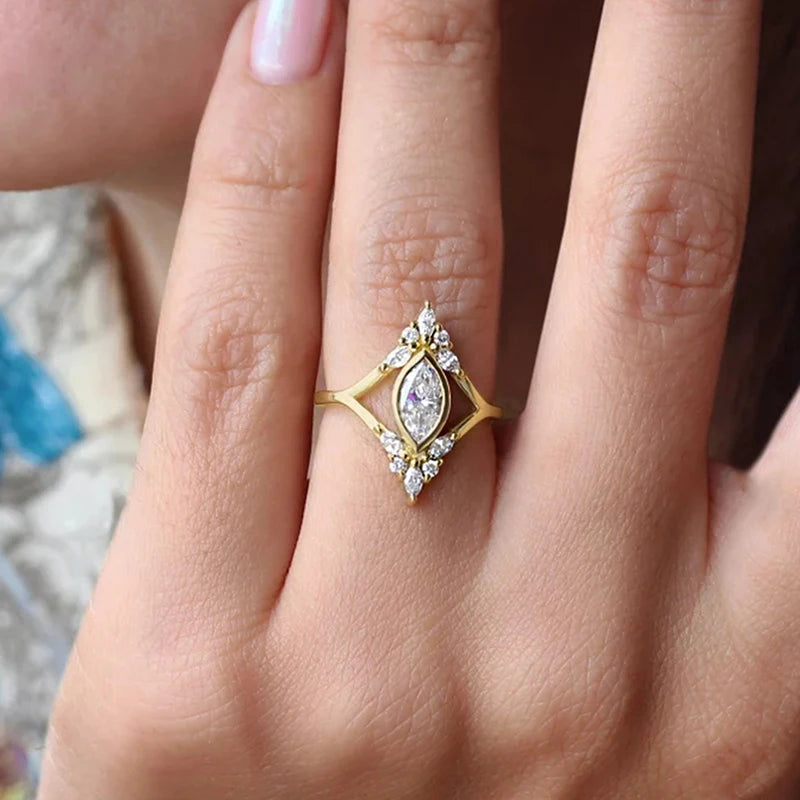 luckacco daily picks geometric shaped women rings with marquise cubic zirconia exquisite female accessories for wedding party fashion jewelry