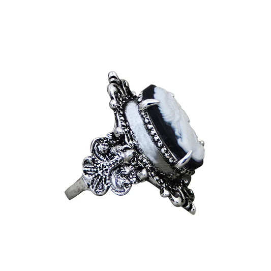 Luckacco Vintage 6 Colors Lady Queen Cameo Rings For Women Antique Silver Plated Flower Plant Pink Cameo Ring Fashion Jewelry