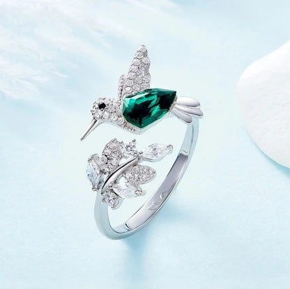 Luckacco Elegant Natural Blue Stone Adjustable Hummingbird Rings for Women Glass Filled Rings Female Engagement Wedding Party Jewelry