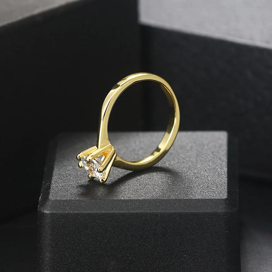 Luckacco ZHOUYANG Wedding Rings For Women Classic 1 Carat AAA+ Zircon Light Gold Color Engagement Anniversary Ring Jewelry  R174