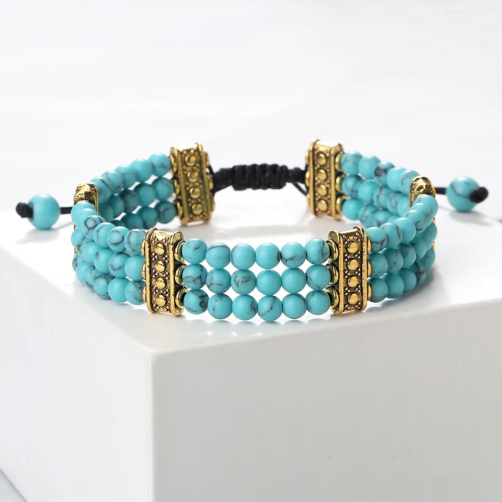 luckacco natural stone beads bracelet 4mm malachite black lava yoga energy hot couple for women men jewelry braided rope knot bangle gift