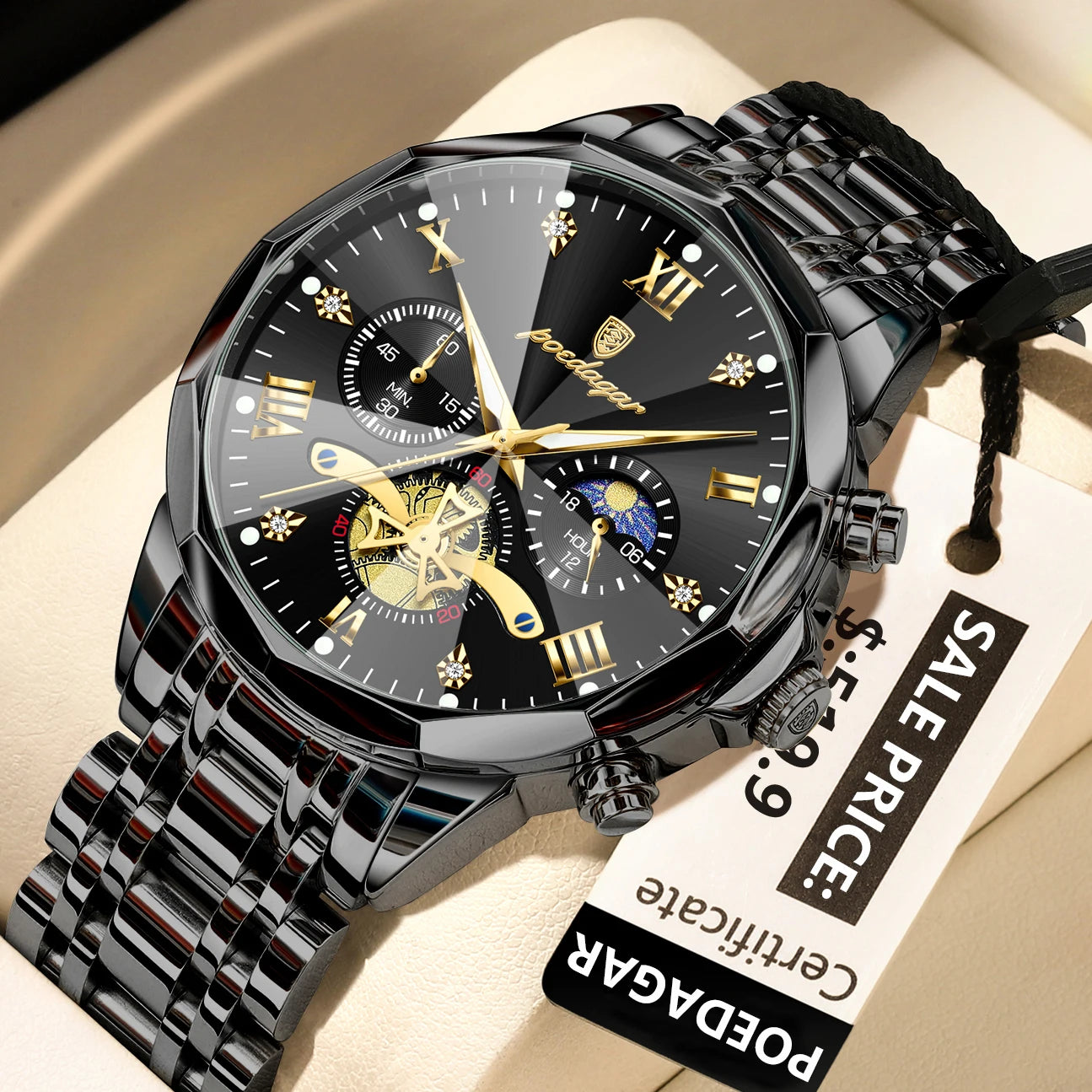 luckacco poedagar luxury men watch top original waterproof luminous chronograph man wristwatch stainless steel quartz men's watches reloj