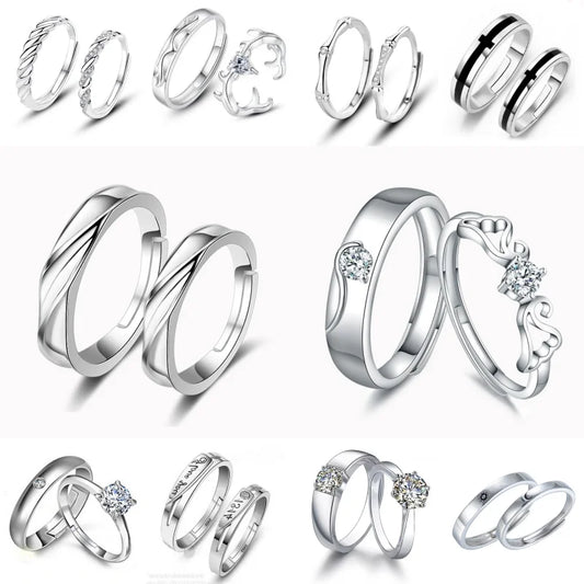 Luckacco High-quality Couple Wedding Ring for Woman Men 2Pcs Love Heart Zircon Adjustable Rings Fashion Stainless Steel Engaged Jewelry