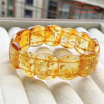 Luckacco Natural Piebald Amber Bracelet Rectangle Beads Blood Red Yellow Flower Amber Women Men Healing Stretch Jewelry AAAAA