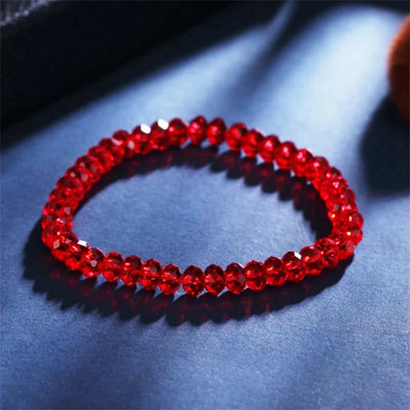 luckacco  red purple white color crystal bracelets for women simple colorful bead elastic rope bracelet fashion handmade jewelry