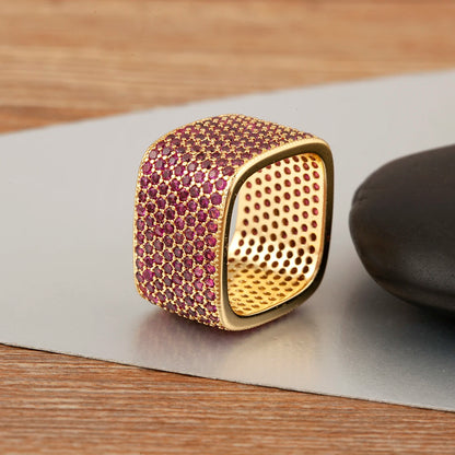 Luckacco Nidin New Trendy Square Shape Inlaid Crystal Zircon Rings For Women Men 5 Colors Choice Hip Hop Style Finger Jewelry Chic Gifts