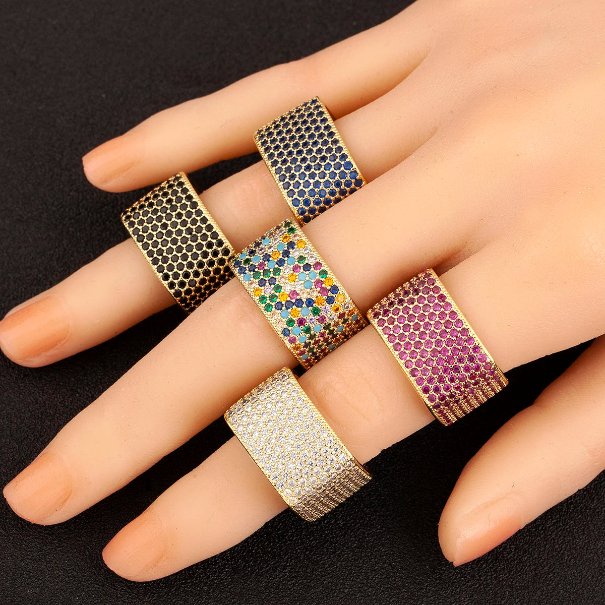 luckacco nidin new trendy square shape inlaid crystal zircon rings for women men 5 colors choice hip hop style finger jewelry chic gifts