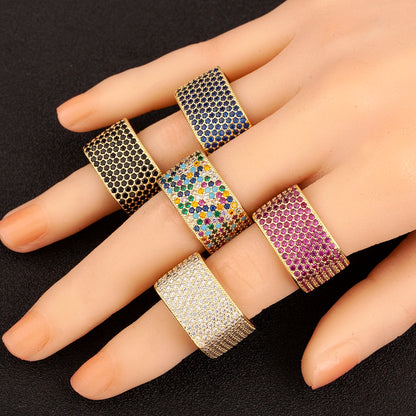 Luckacco Nidin New Trendy Square Shape Inlaid Crystal Zircon Rings For Women Men 5 Colors Choice Hip Hop Style Finger Jewelry Chic Gifts