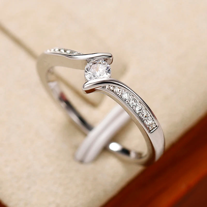 luckacco daily picks exquisite cross finger rings with round cubic zirconia wedding accessories for women simple and elegant female jewelry