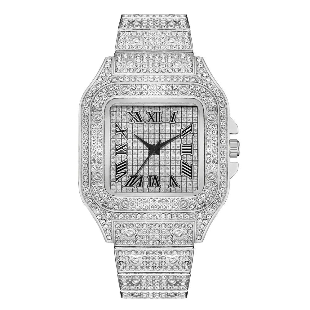 luckacco luxury classic business men's steel strap square roman scale rhinestone quartz watch fashion male wristwatch relogio masculino