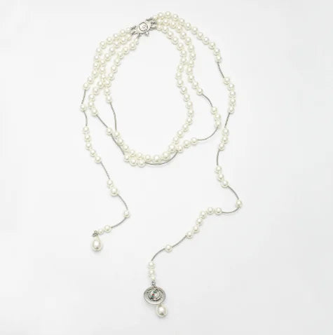 luckacco multi-layer saturn pearl necklace female high-end sense queen mother west tassel necklace sweater chain imitation pearl necklace