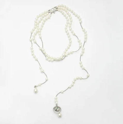 Luckacco Multi-layer Saturn pearl necklace female high-end sense Queen Mother West tassel necklace sweater chain Imitation pearl necklace