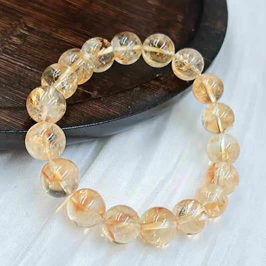 Luckacco 10-11MM  Female Male Jewelry Natural Gemstone Yellow Quartz Lucky Energy Big Round Citrine Bracelet 7-9inch