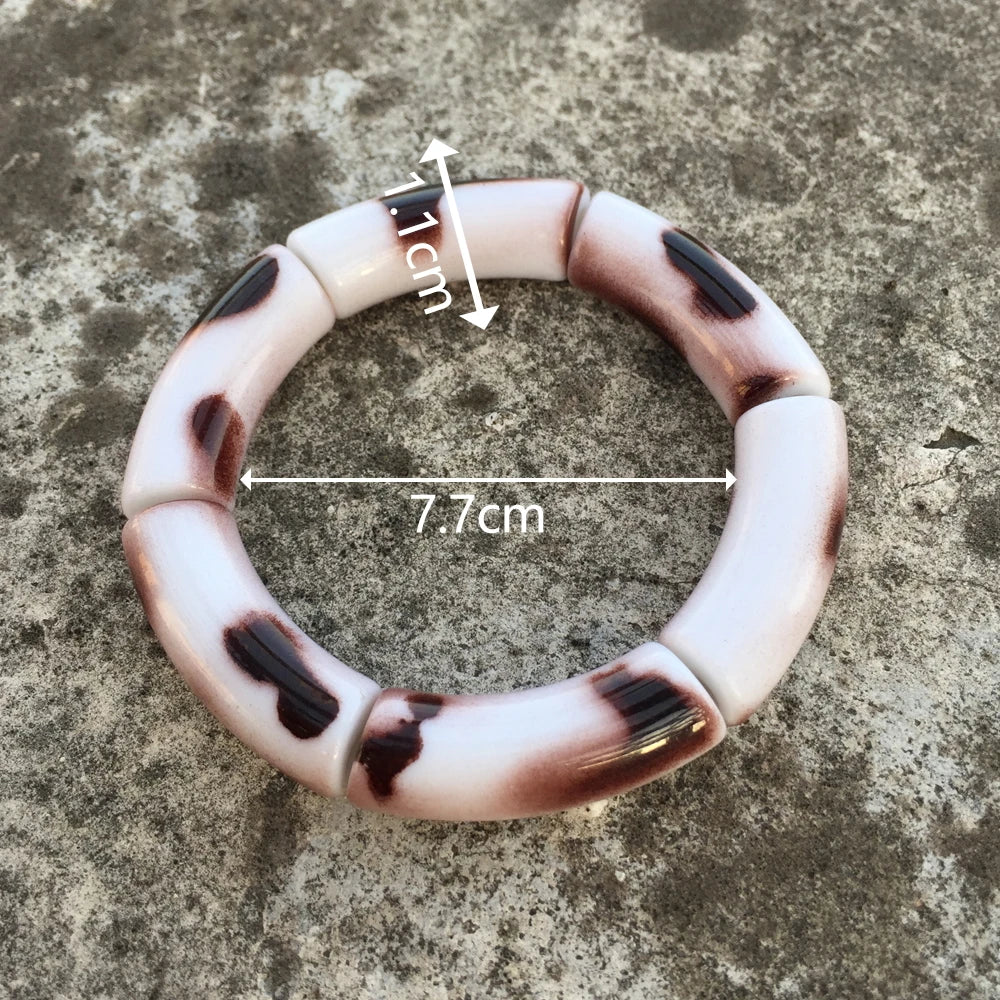 luckacco fishsheep vintage leopard print acrylic stackable bracelets bangles for women resin stretchy bracelet 2023 fashion jewelry gift