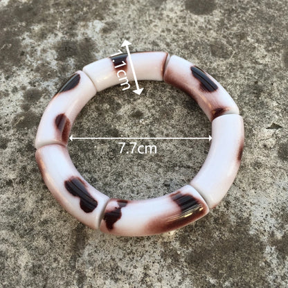 Luckacco FishSheep Vintage Leopard Print Acrylic Stackable Bracelets Bangles for Women Resin Stretchy Bracelet 2023 Fashion Jewelry Gift