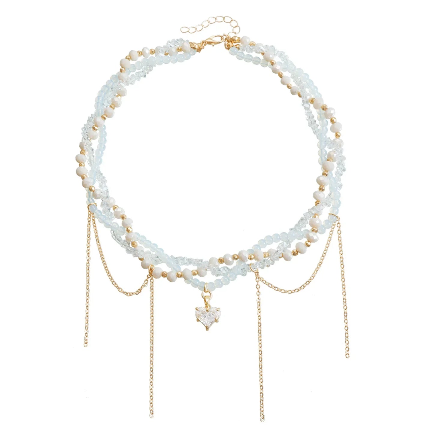 luckacco ins multi-layer imitation pearls multilayer tassels necklace cool cross star crystal tassels chokers necklace chain jewelry