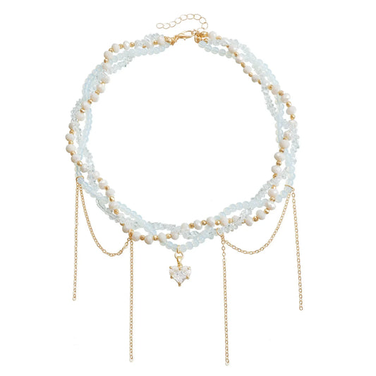Luckacco Ins Multi-layer Imitation Pearls Multilayer Tassels Necklace Cool Cross Star Crystal Tassels Chokers Necklace Chain Jewelry