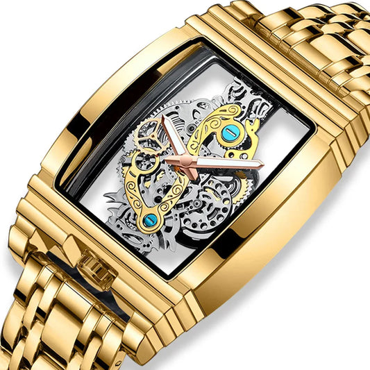 Luckacco UTHAI L44 Men's Watch Fashion Hollow Carved Large Dial Barrel Waterproof Clock Steel Band Male's Business Quartz Watches