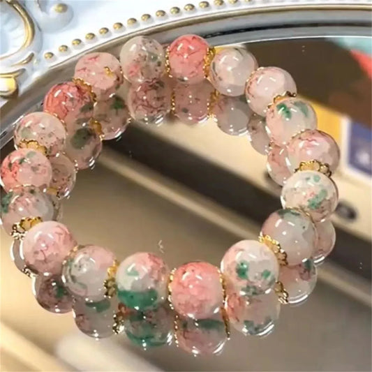 Luckacco New Fashion Y2K Sweet Cherry Blossom Bracelet For Women Exquisite Elegant Flower Crystal Beaded Bracelet Girl Party Jewelry Gift