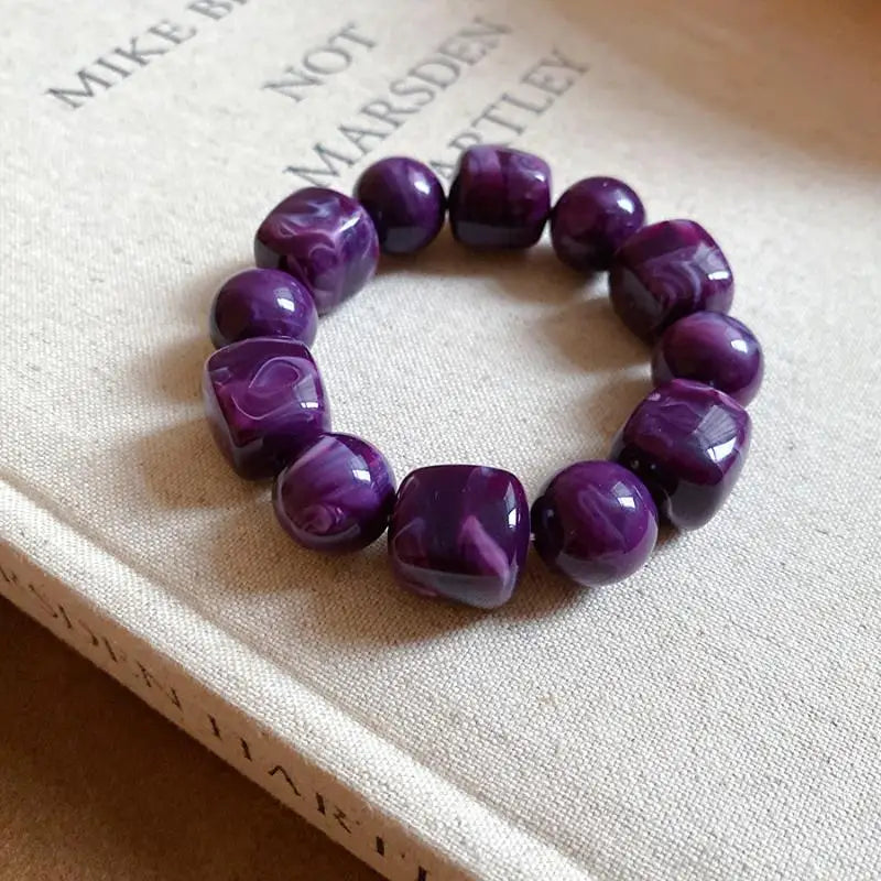 luckacco women's bracelet with square and round acrylic beads; simple european and american inspired design, korean fashion accessory