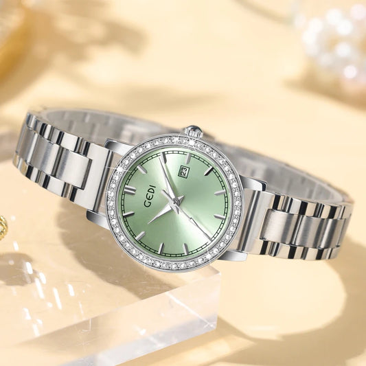 Luckacco Light luxury stainless steel women's watch calendar waterproof high-end watch ladies quartz watch