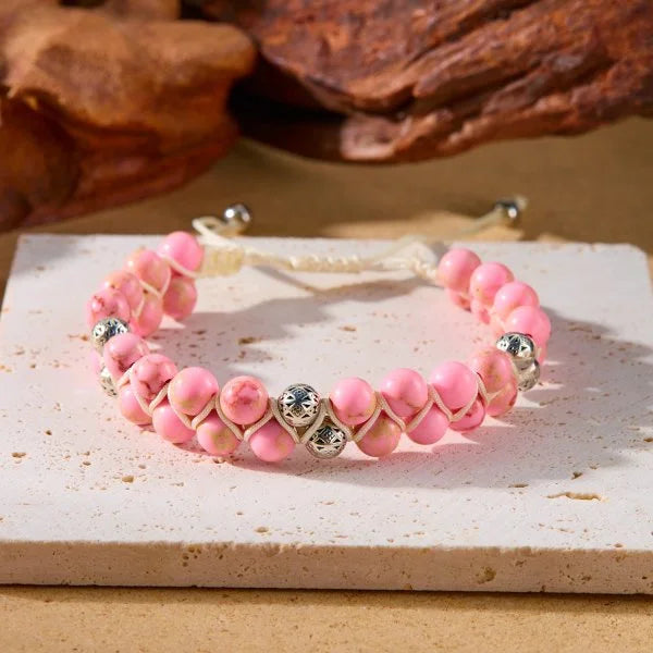 luckacco fashion colorful natural stone beaded bracelet for women braided bracelet bohemian holiday jewelry adjustable gift